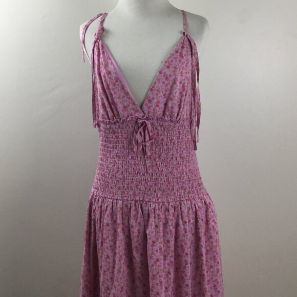 Wild Fable Floral Smocked Tiered Pink Maxi Dress m - Picture 3 of 9